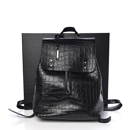 Saint Laurent Calfskin Crocodile Embossed Sac De Jour Backpack Black 11 of 11