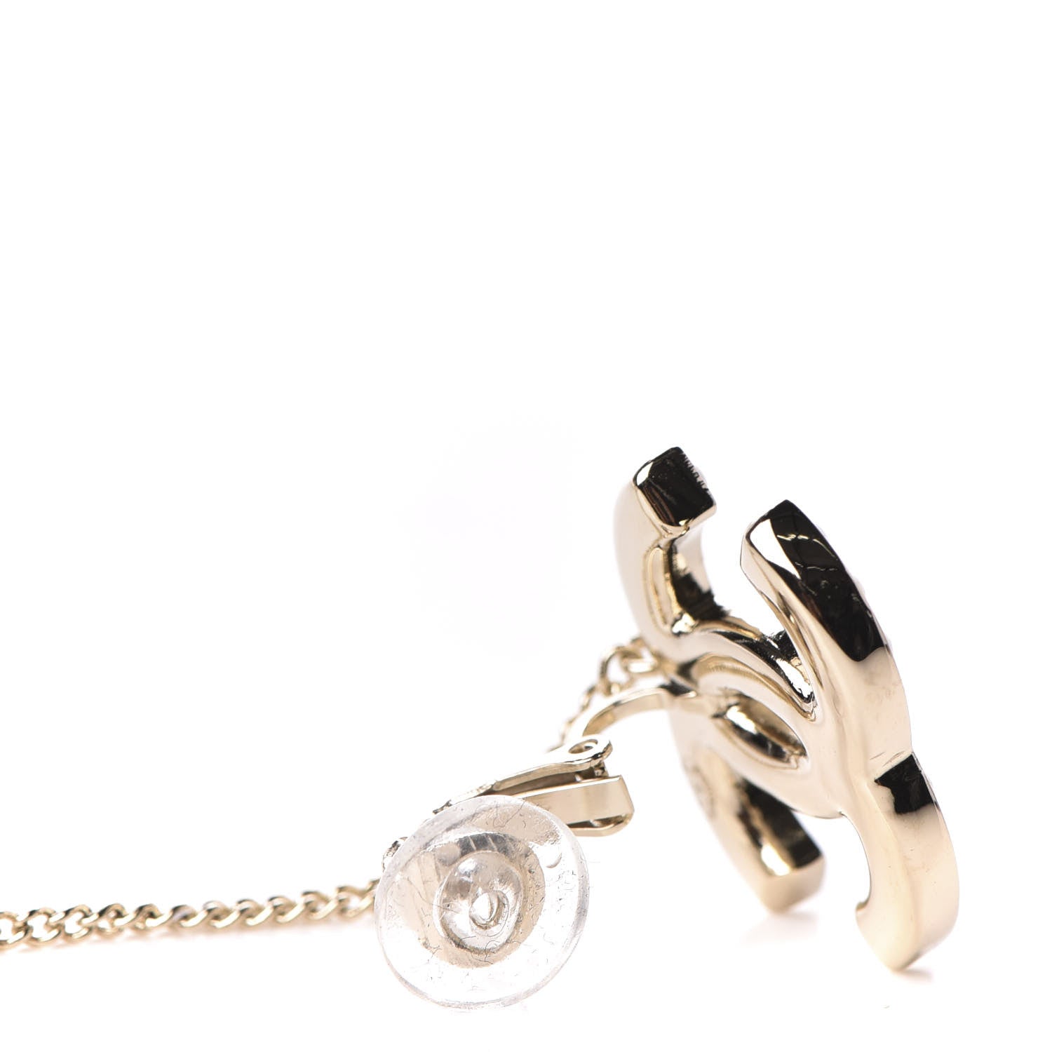 Chanel Crystal CC Chain Cuff Single Clip On Earring Gold Pearly White 3 of 4