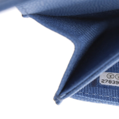 Chanel Caviar Flat Chevron Quilted Flap Card Holder Blue 6 of 9