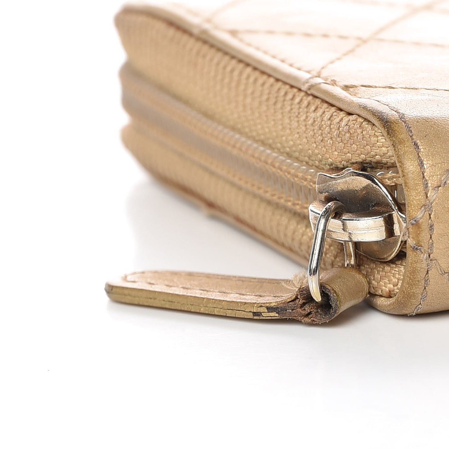 Metallic Aged Calfskin Quilted Palette Large Gusset Zip Around Wallet Gold