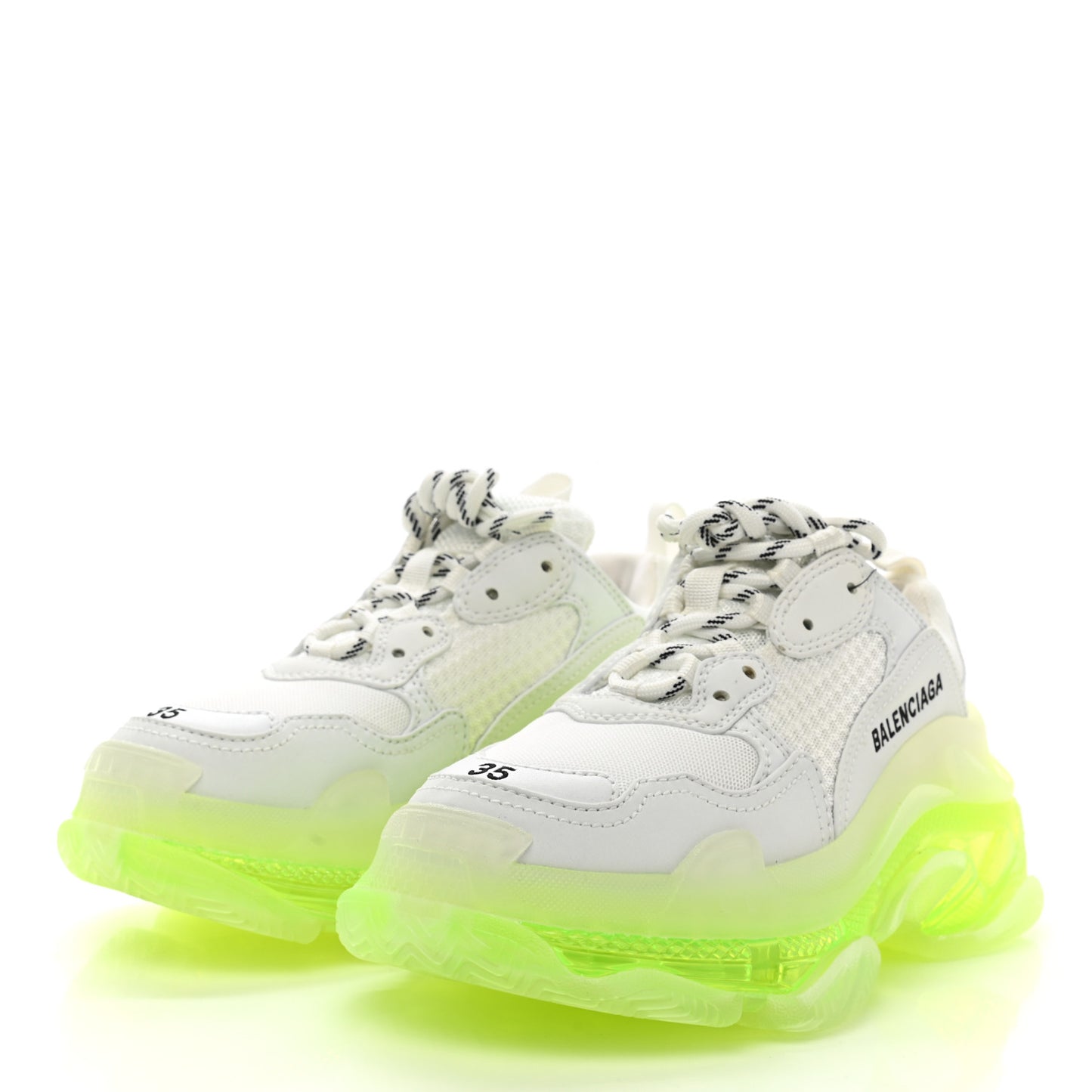 Fabric Mesh Clear Sole Fluo Womens Triple S Sneakers 35 White Fluo Yellow