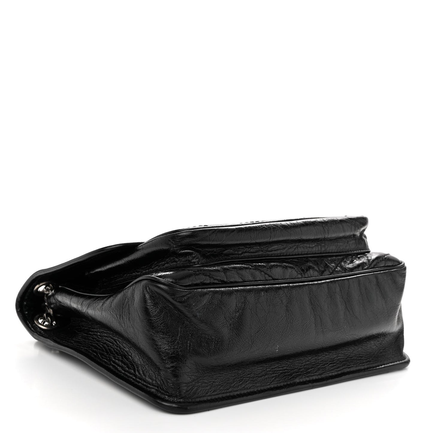 Crinkled Calfskin Matelasse Monogram Medium Niki Chain Satchel Black