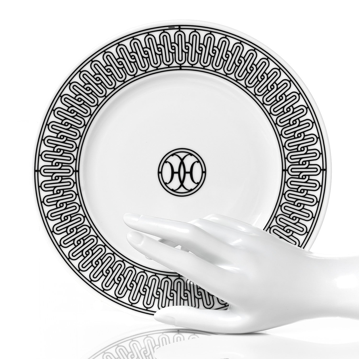 Hermes Porcelain H Deco Dessert Plates Set of 2 Black White 2 of 8