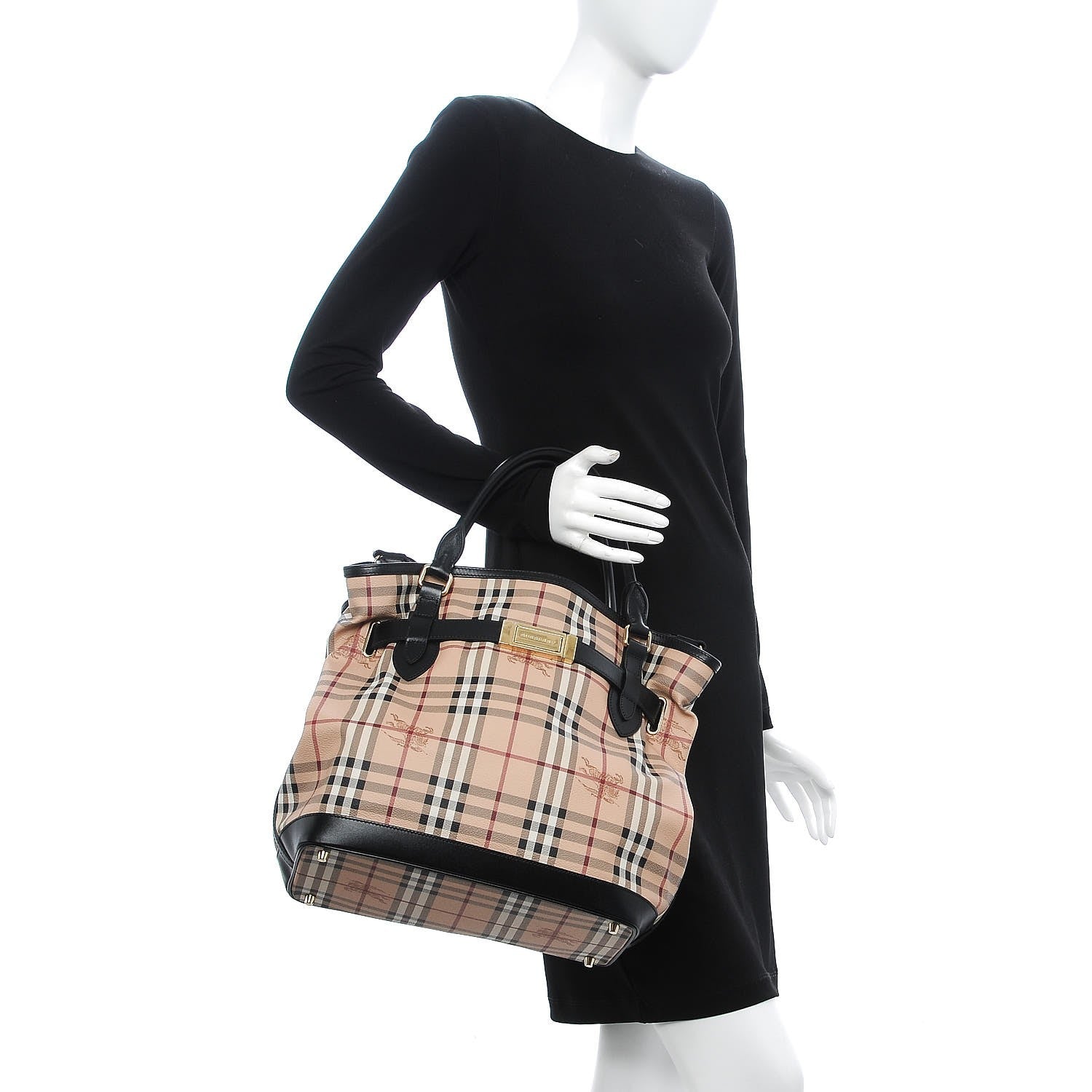 Burberry Haymarket Check Medium Golderton Tote Black 3 of 7