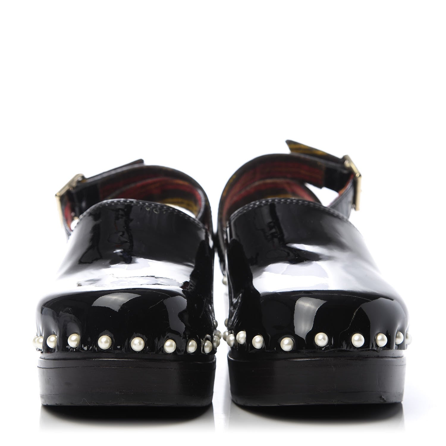 Chanel Patent Calfskin Pearl Ankle Strap Clogs 37 Black 2 of 8