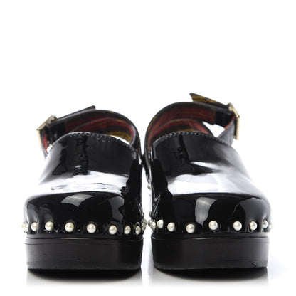 Chanel Patent Calfskin Pearl Ankle Strap Clogs 37 Black 2 of 8