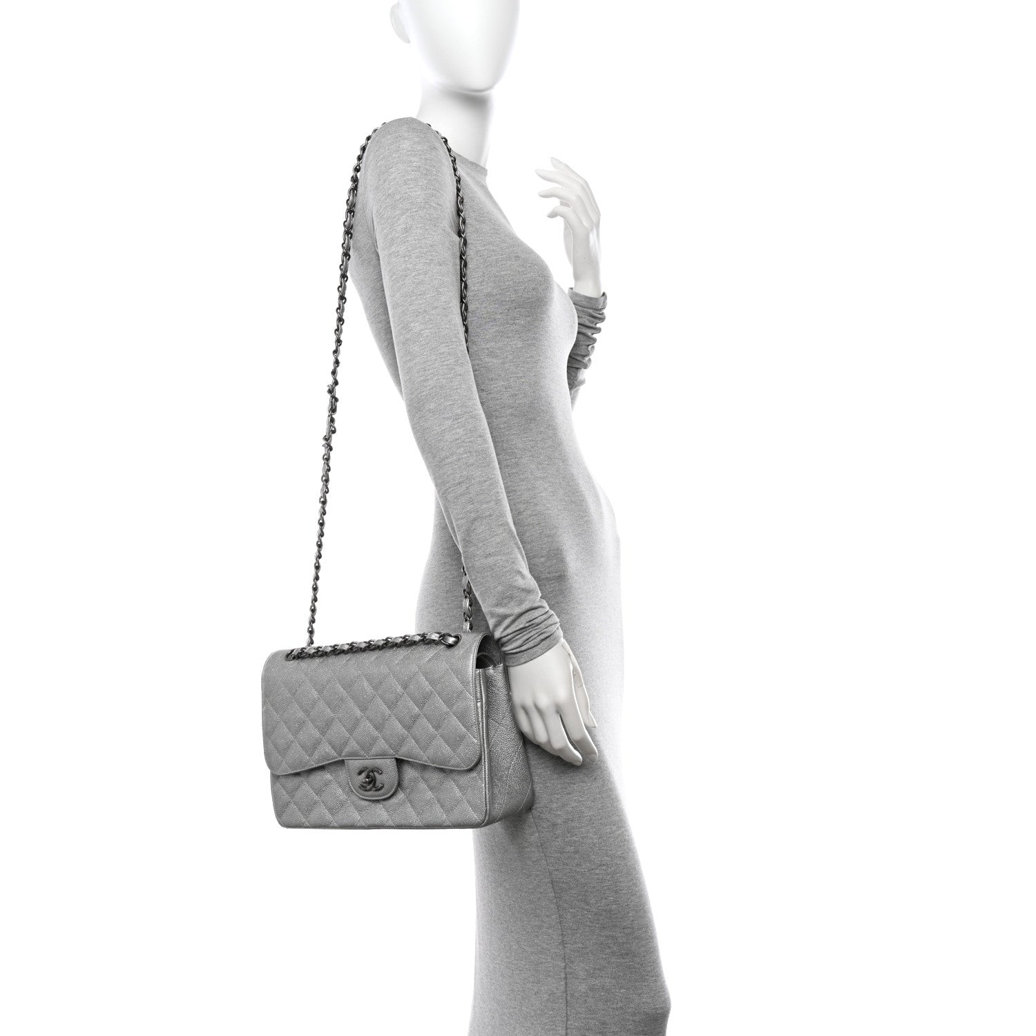 Chanel Metallic Caviar Quilted Jumbo Double Flap Silver 2 of 10