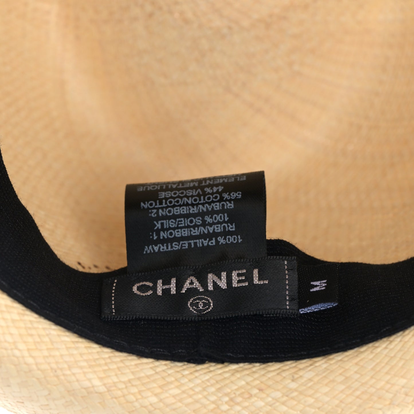 Straw Grosgrain Ribbon Fedora Hat M Beige Black