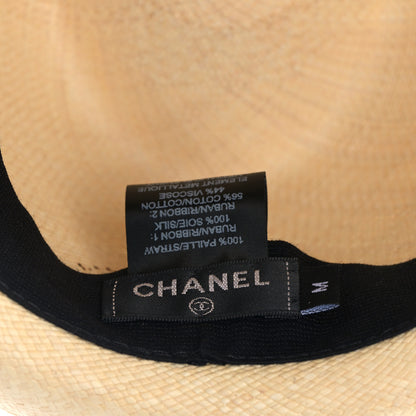 Chanel Straw Grosgrain Ribbon Fedora Hat M Beige Black 8 of 8