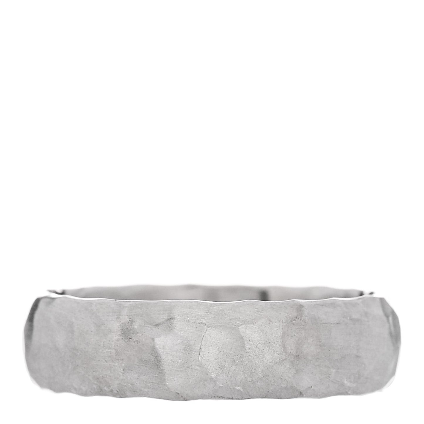 18K White Gold 6mm Mens Hammered Ring 62 10