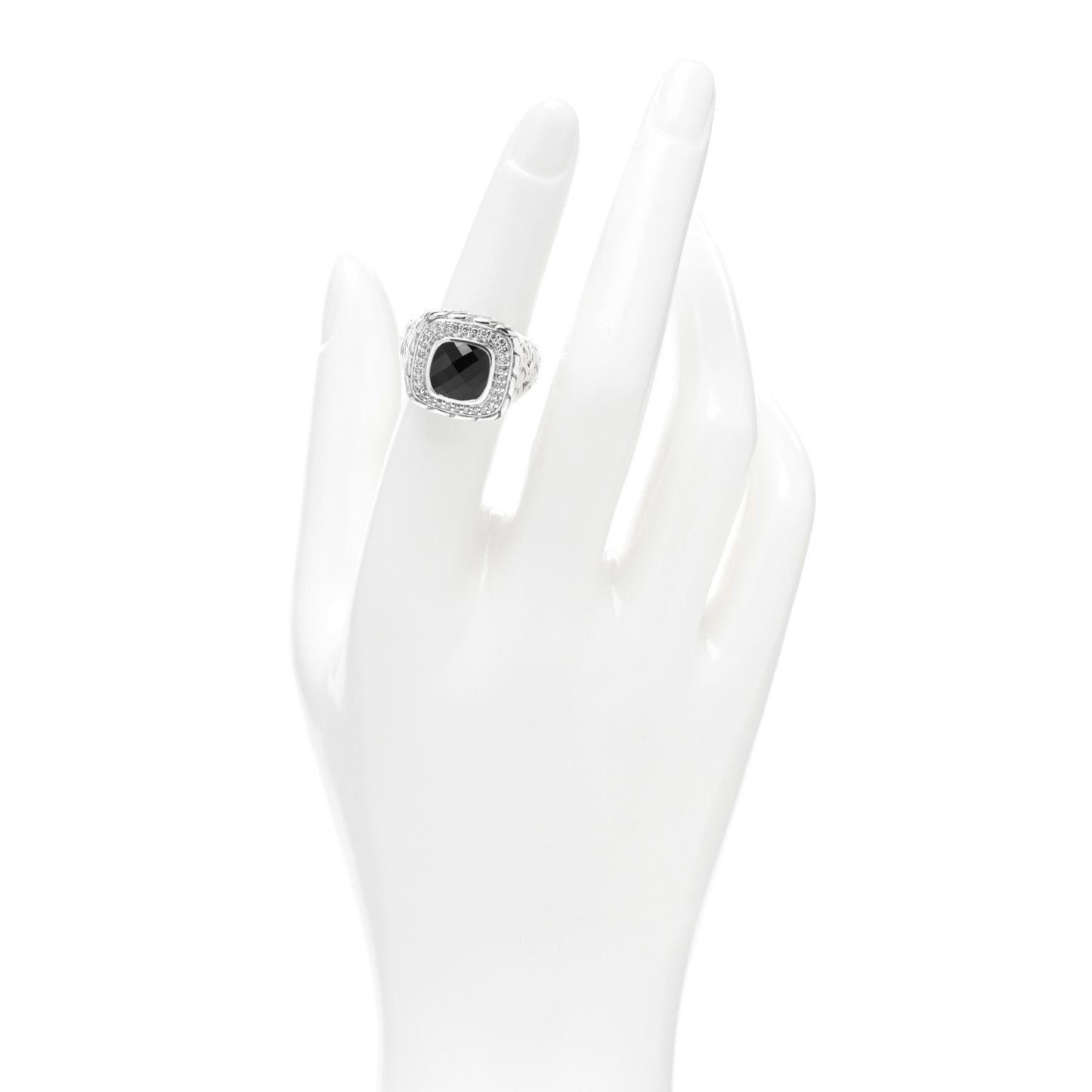 Sterling Silver Black Garnet Diamond Classic Chain Ring 52 6