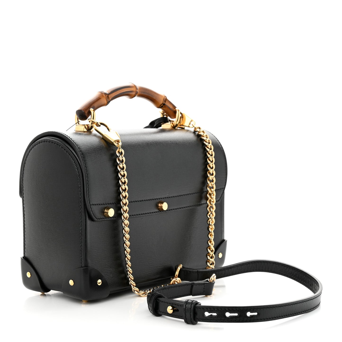 Calfskin Small Padlock Bamboo Shoulder Bag Black