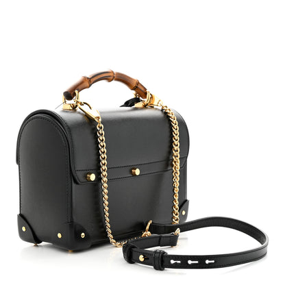 Gucci Calfskin Small Padlock Bamboo Shoulder Bag Black 3 of 10