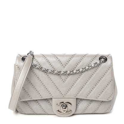 Chanel Calfskin Studded Chevron Quilted Small Stud Wars Flap Silver 1 of 9