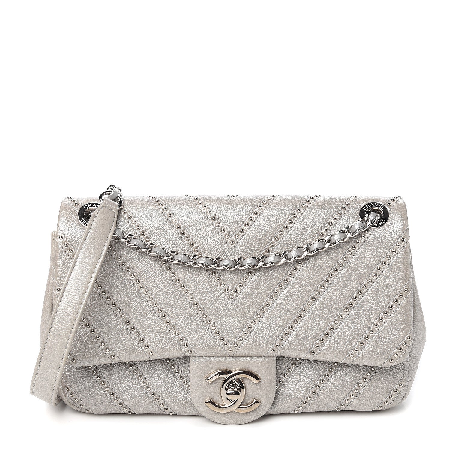 Chanel Calfskin Studded Chevron Quilted Small Stud Wars Flap Silver 1 of 9