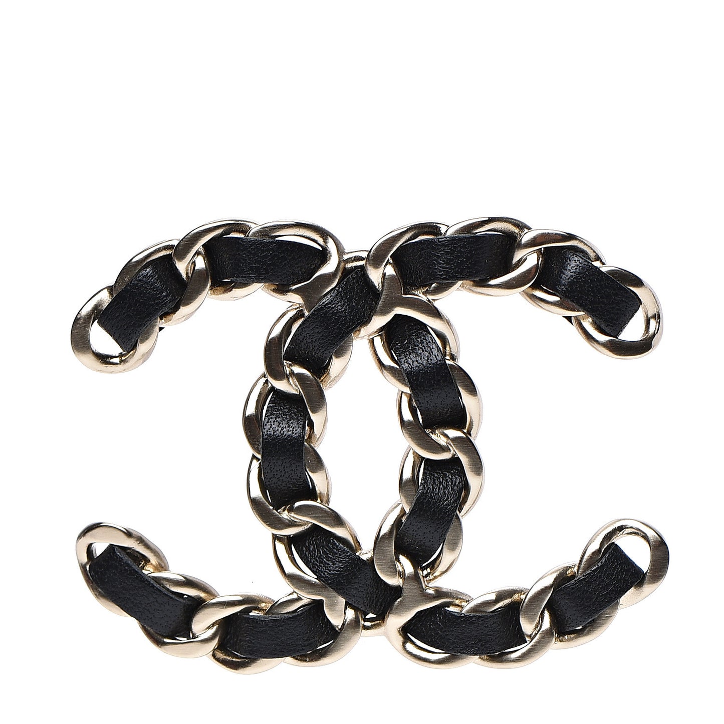 Lambskin Chain CC Brooch Black Gold