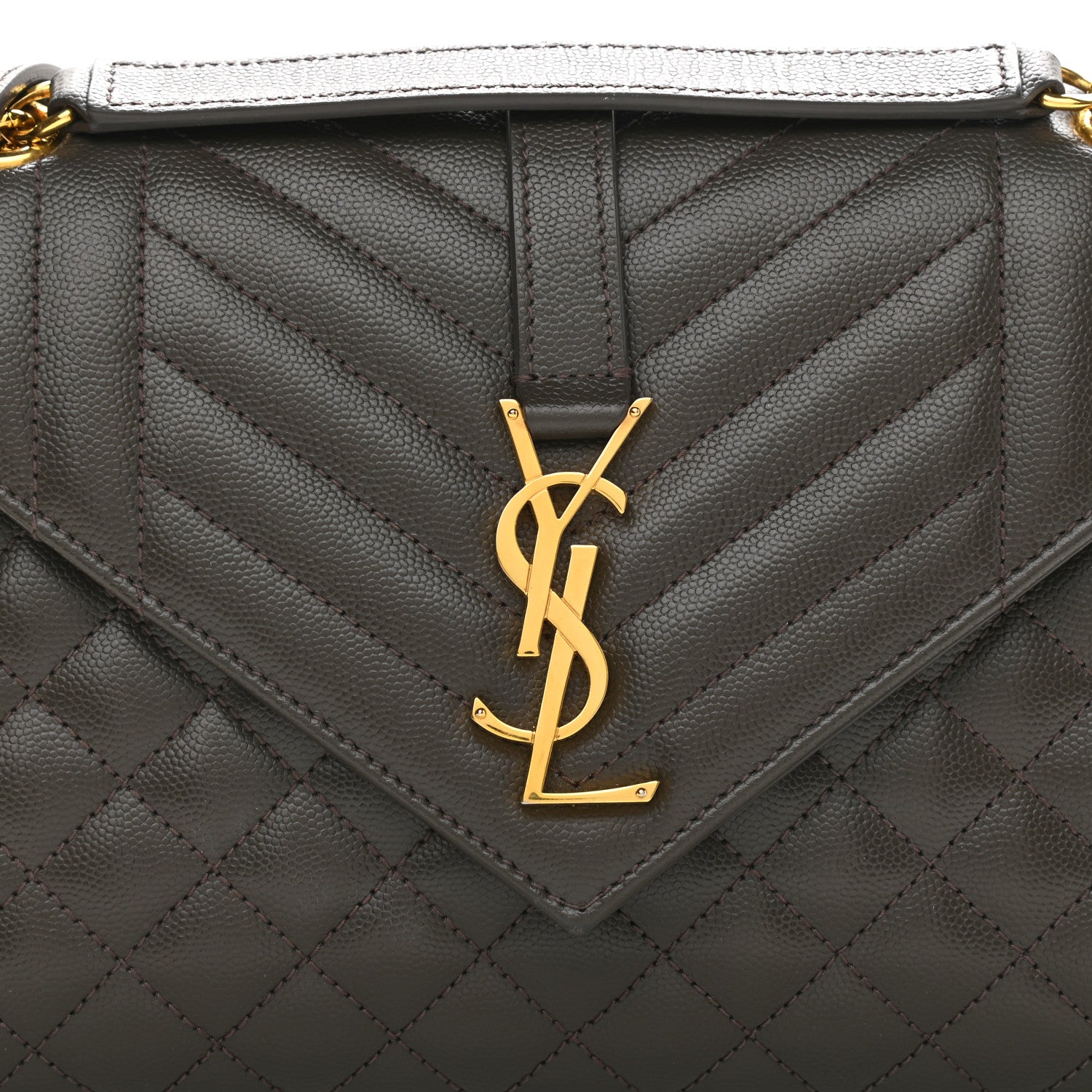 Saint Laurent Grain De Poudre Textured Mixed Matelasse Medium Triquilt Monogram Satchel Army Green 8 of 10