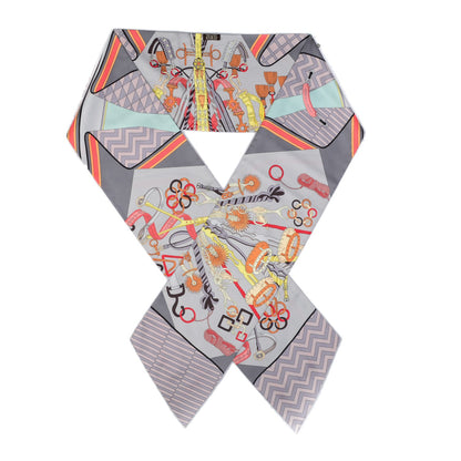 Hermes Silk Bouquets Selliers Maxi Twilly Gris Orange Vert d'Eau 1 of 5