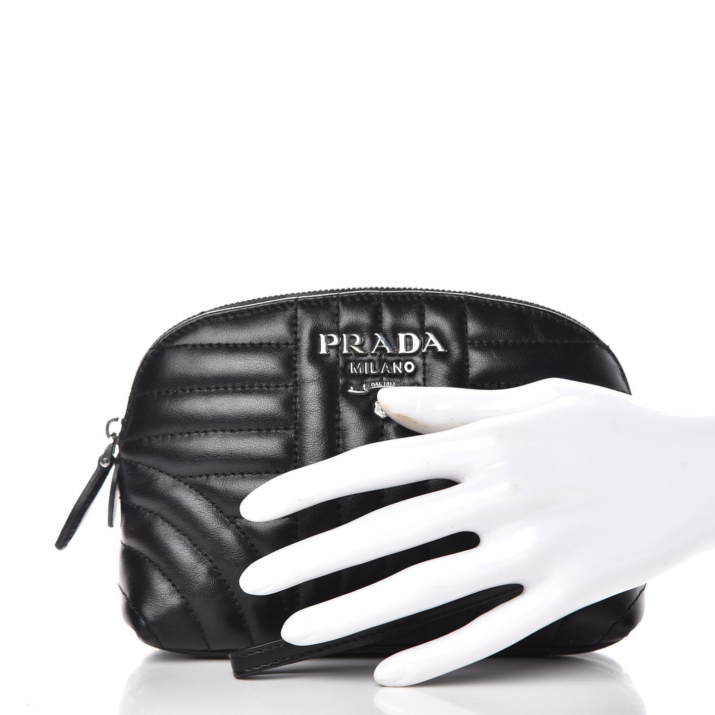 Soft Calfskin Diagramme Wristlet Pouch Bag Black
