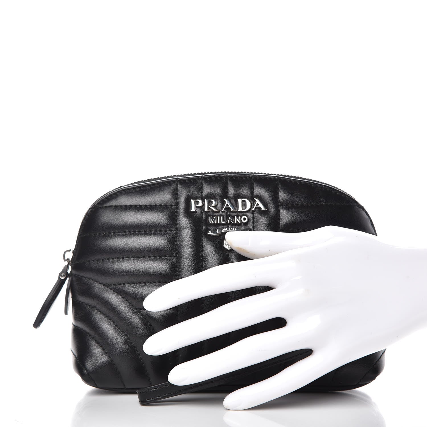 Prada Soft Calfskin Diagramme Wristlet Pouch Bag Black 2 of 7