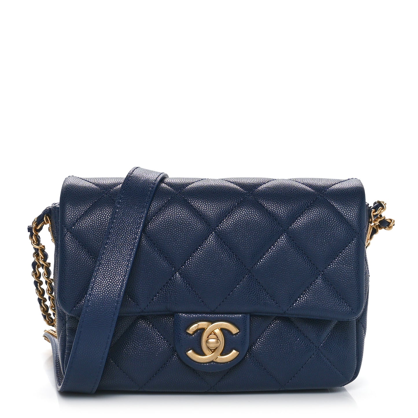 Caviar Quilted Small Twist Your Buttons Flap Blue