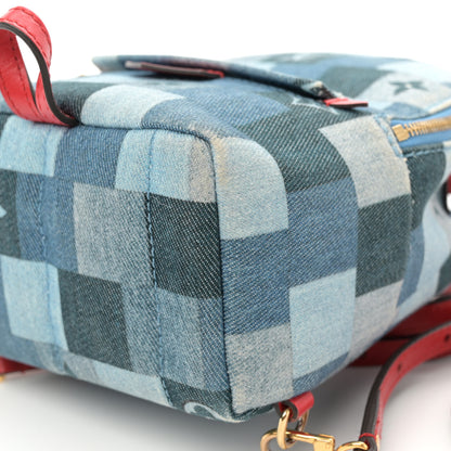 Louis Vuitton Denim Damier Monogram Patchwork Palm Springs Backpack Mini Blue Rouge 10 of 11