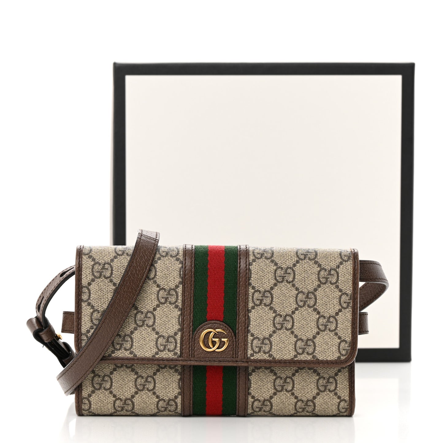 GG Supreme Monogram Web Ophidia Crossbody Wallet Beige New Acero