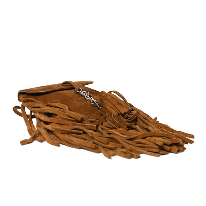 Saint Laurent Suede Fringe Toy Monogram Anita Crossbody Bag Light Ocre 3 of 6