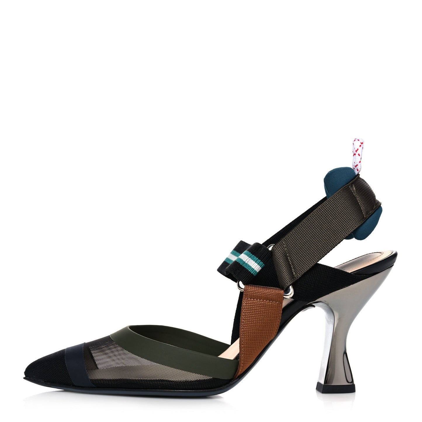 Technical Mesh Colibri 85mm Slingback Pumps 36.5 Black Verde Military