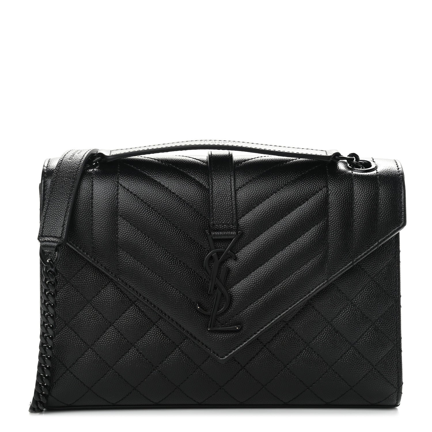 Saint Laurent Grain De Poudre Textured Mixed Matelasse Triquilt Medium Monogram Satchel Black 1 of 10