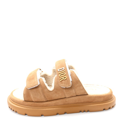 Christian Dior Suede Goatskin Shearling Dioract 10mm Slide Sandals 38.5 Chestnut 1 of 10