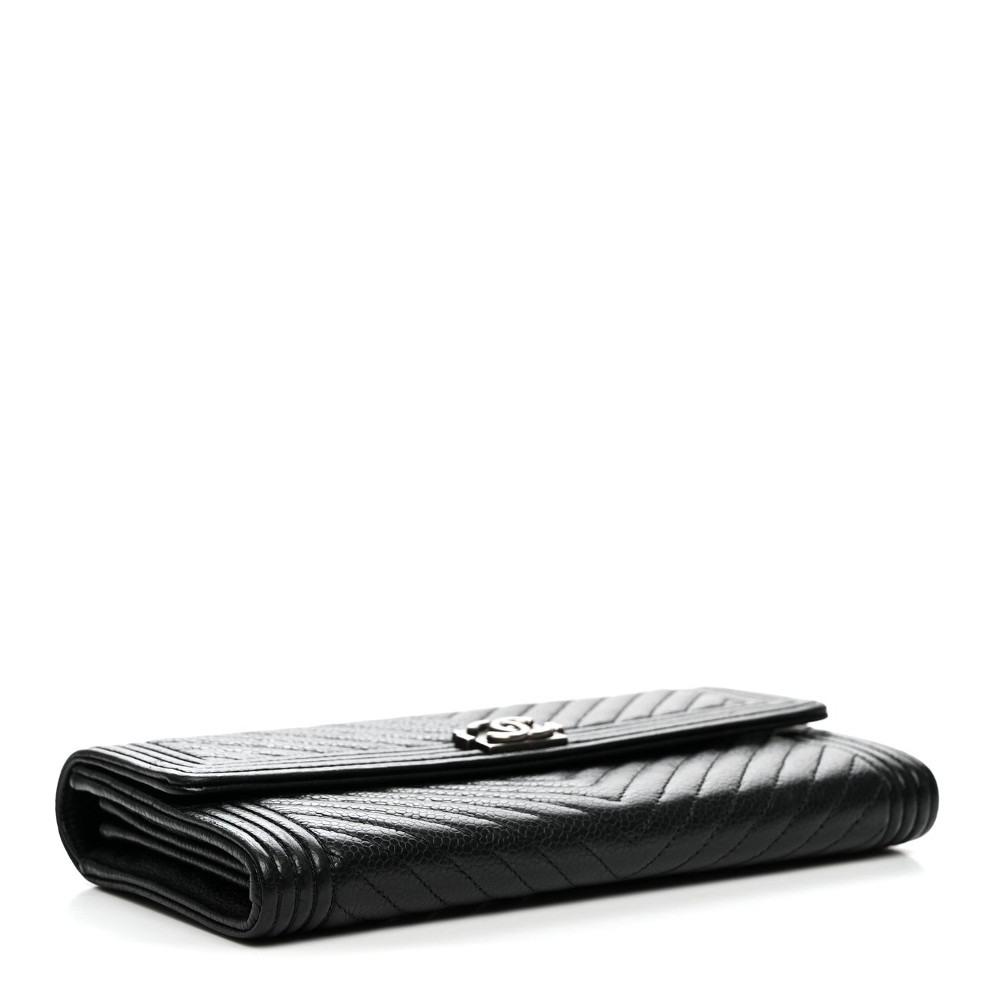 Caviar Chevron Quilted Boy Flap Wallet Black