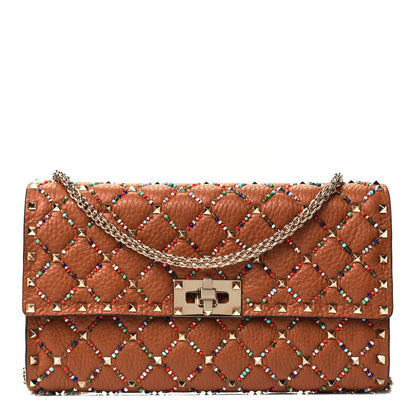 Valentino Garavani Grained Calfskin Beaded Rockstud Spike Wallet on Chain Light Cuir 1 of 6