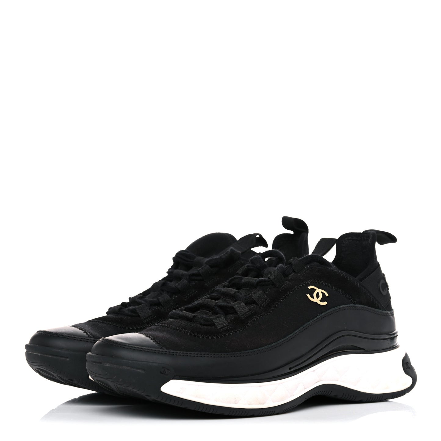 Velvet Calfskin Mixed Fibers CC Sneakers 39.5 Black