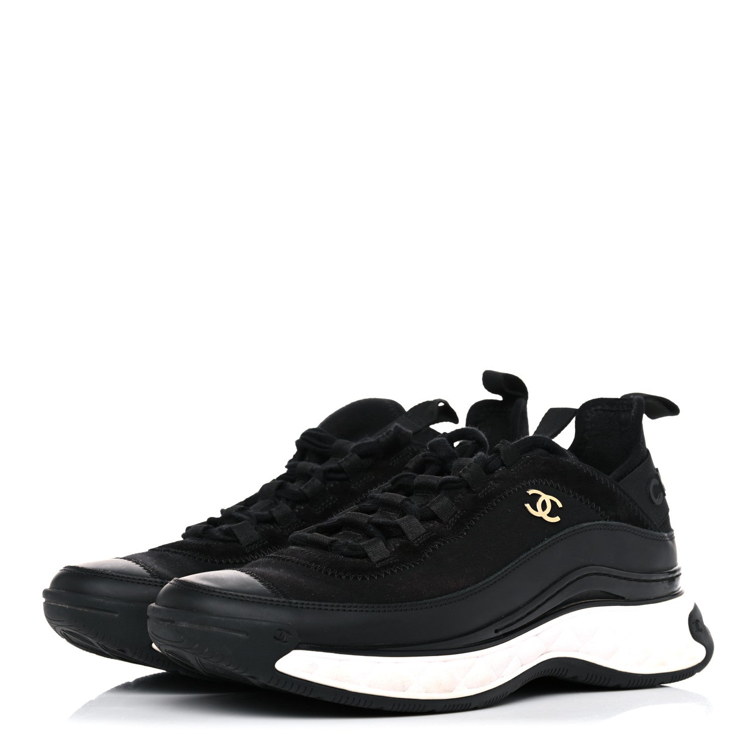 Chanel Velvet Calfskin Mixed Fibers CC Sneakers 39.5 Black 3 of 15