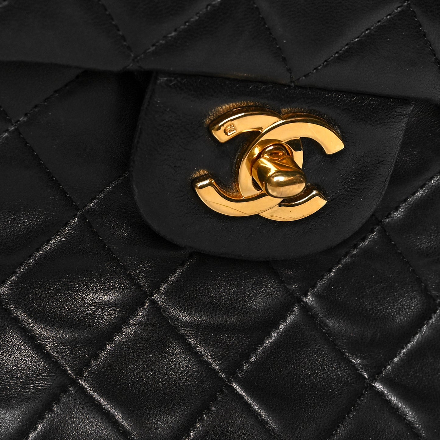 Lambskin Quilted Medium Double Flap Black