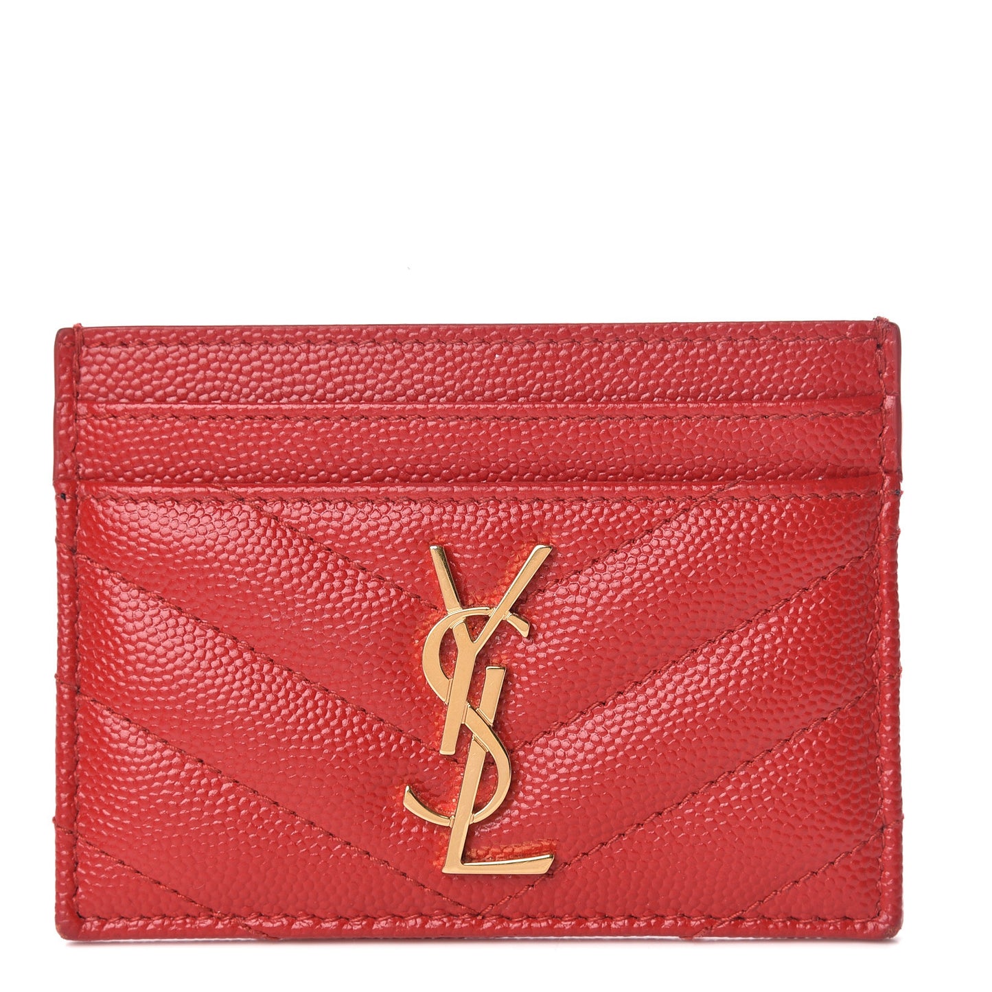 Grain De Poudre Matelasse Chevron Monogram Credit Card Case Bandana Red