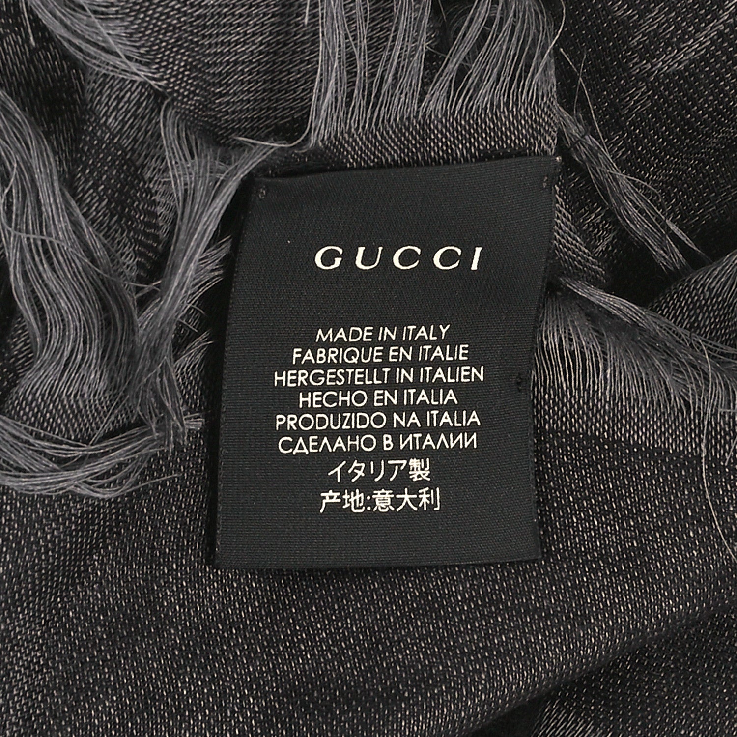 Gucci Wool Silk GG Monogram Diamante Plaid Surviee Shawl Graphite Black 3 of 4