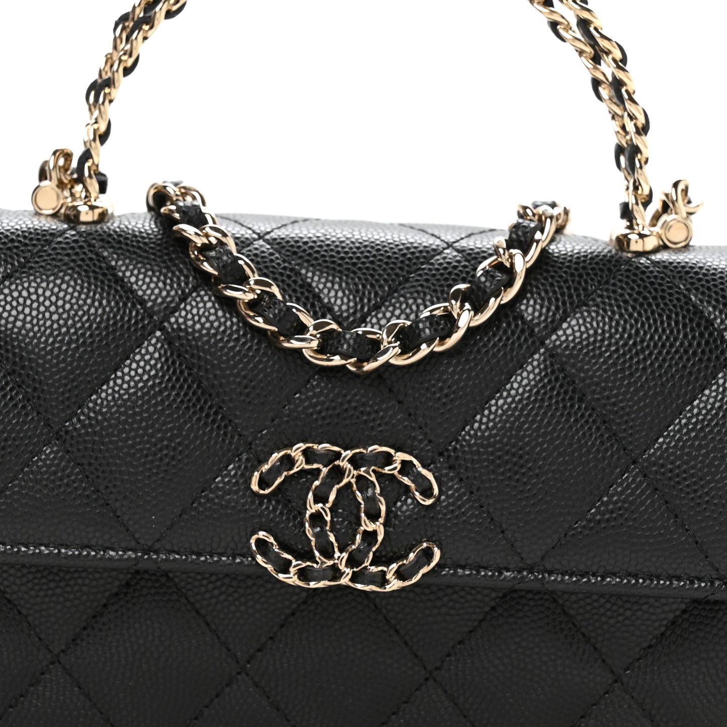 Caviar Quilted Chain Match Top Handle Phone Holder With Chain Black