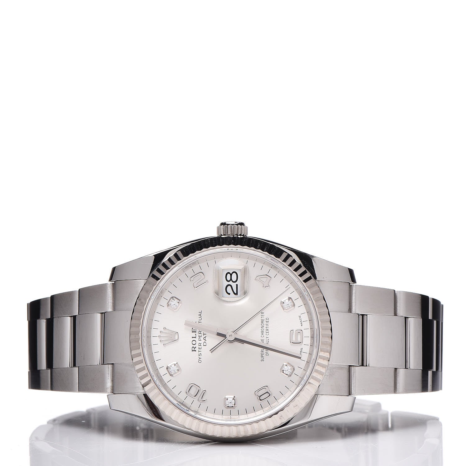 Rolex Stainless Steel 18K White Gold Diamond 34mm Oyster Perpetual Date Watch Silver 115234 3 of 8