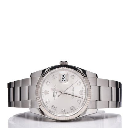 Rolex Stainless Steel 18K White Gold Diamond 34mm Oyster Perpetual Date Watch Silver 115234 3 of 8