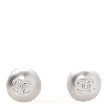 Chanel Resin Metal CC Stud Earrings Silver Pearly White 1 of 5