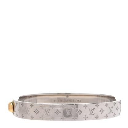 Louis Vuitton Brass Palladium Plated Nanogram Cuff S Silver 1 of 8