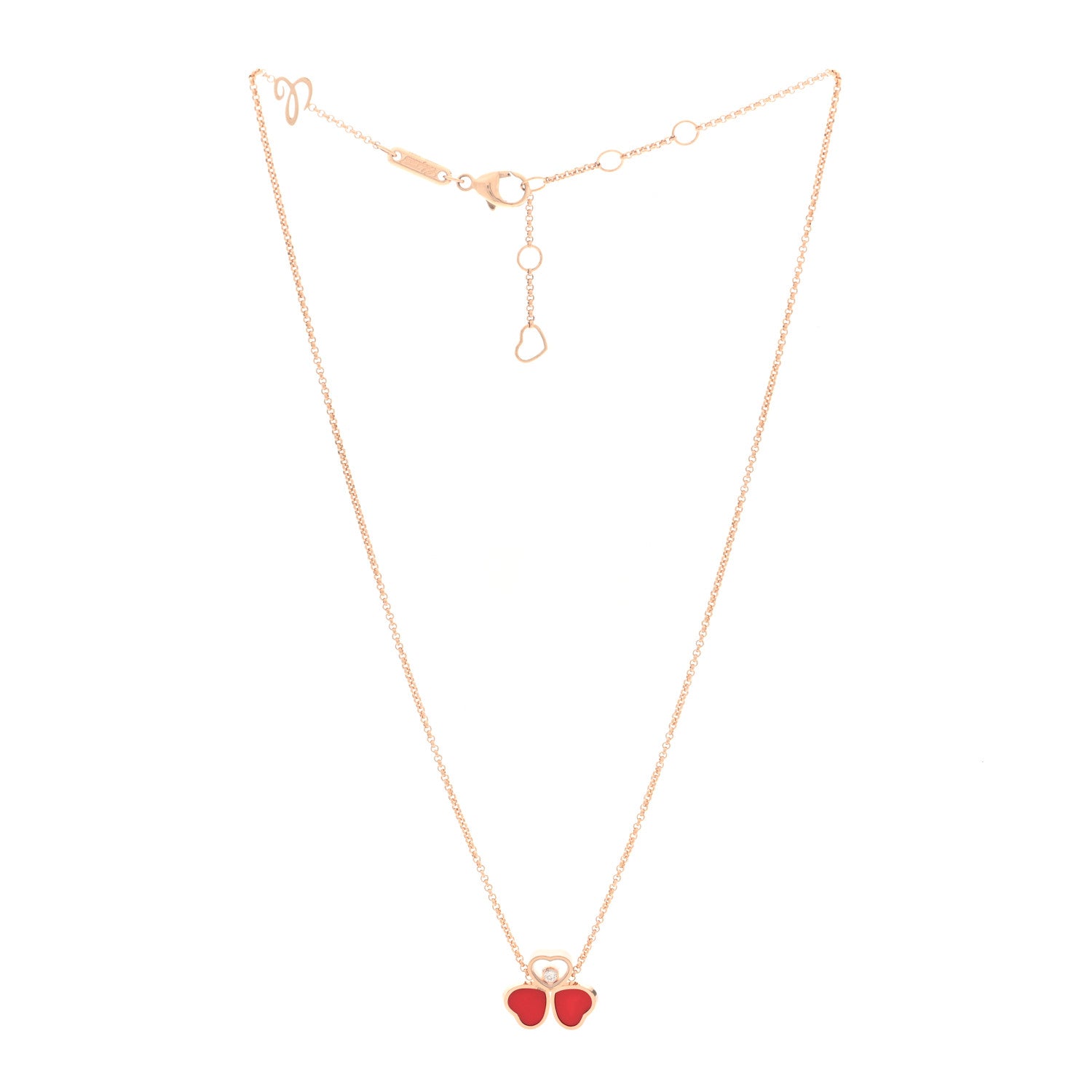 Chopard 18K Rose Gold Diamond Happy Hearts Wings Pendant Necklace Red 3 of 5