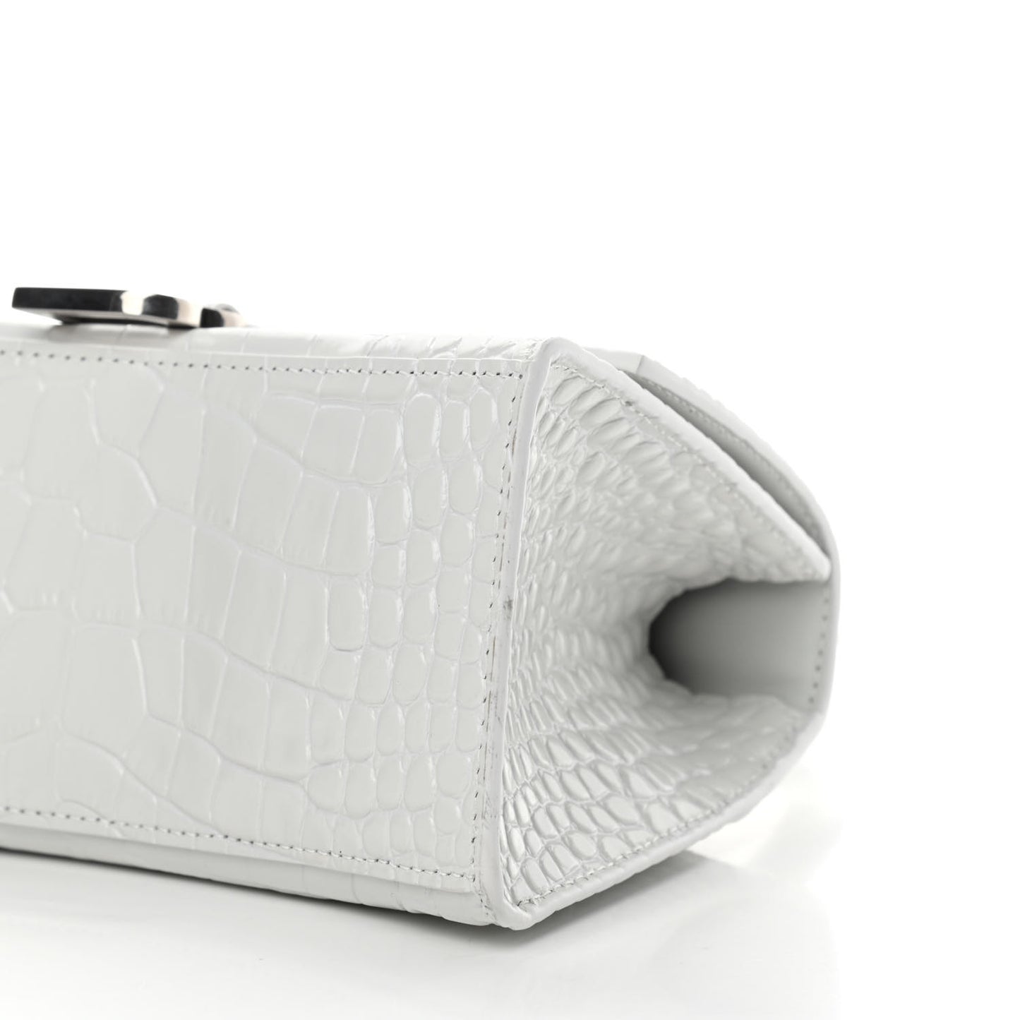 Calfskin Crocodile Embossed Small Hourglass Top Handle Bag White