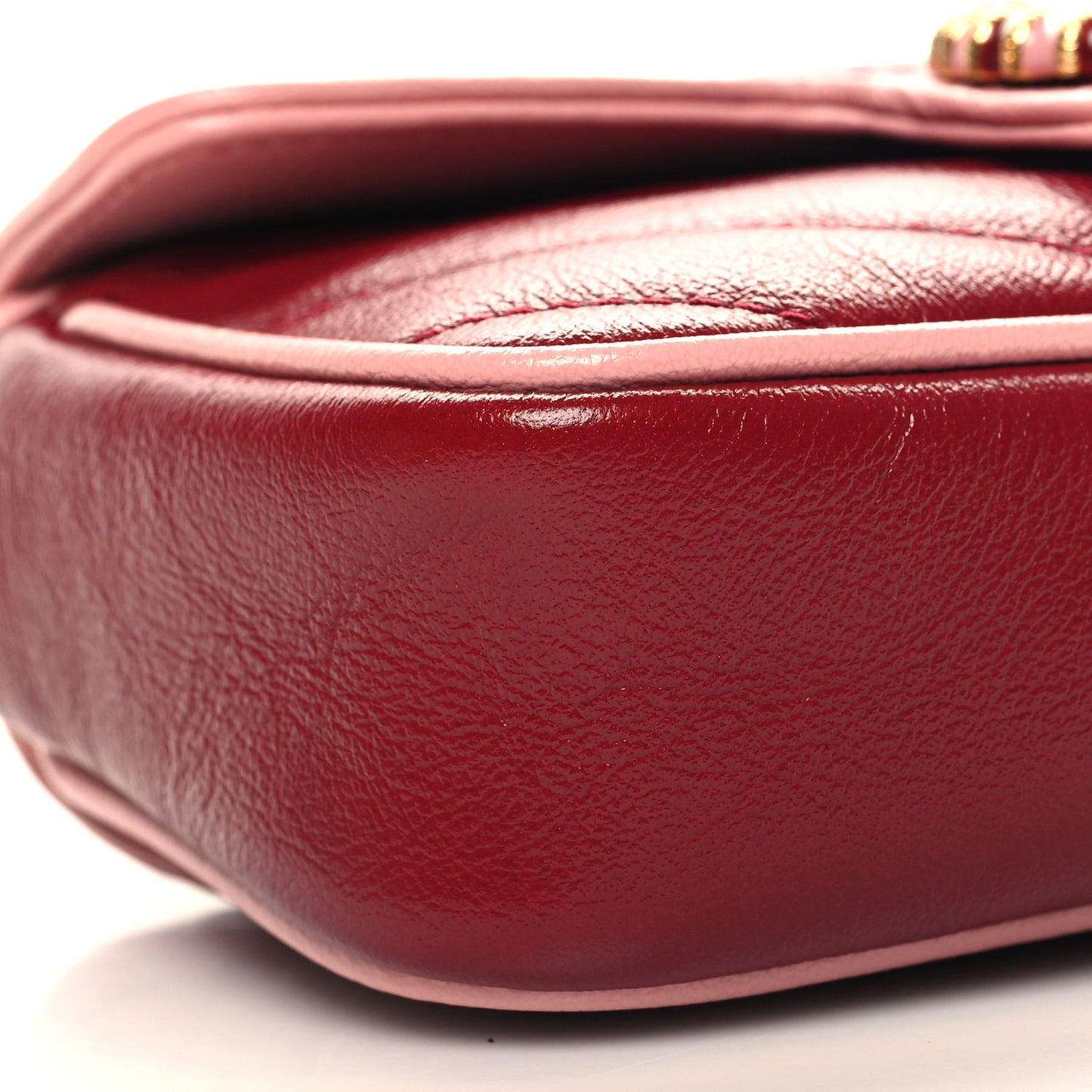 Azalea Calfskin Enamel Matelasse Diagonal Super Mini Torchon GG Marmont Shoulder Bag New Cherry Red Wild Rose