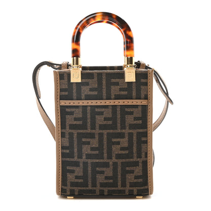 Fendi Fabric Jacquard Vitello King Plexiglass FF 1974 Mini Fendi Sunshine Shopper Tote Tobacco Moro Sand 1 of 10