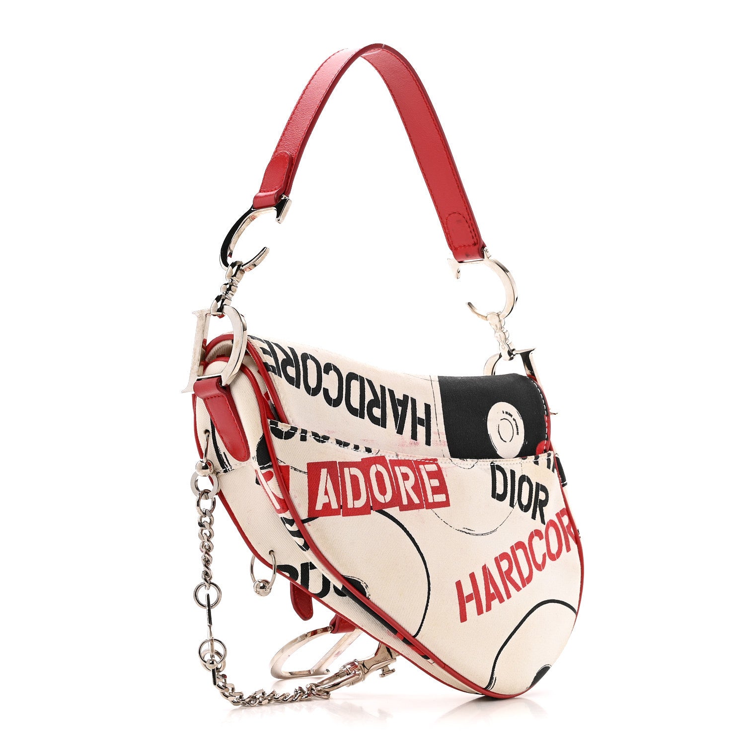 Christian Dior Canvas Hardcore Pierced Saddle Bag White Red Black 2 of 14