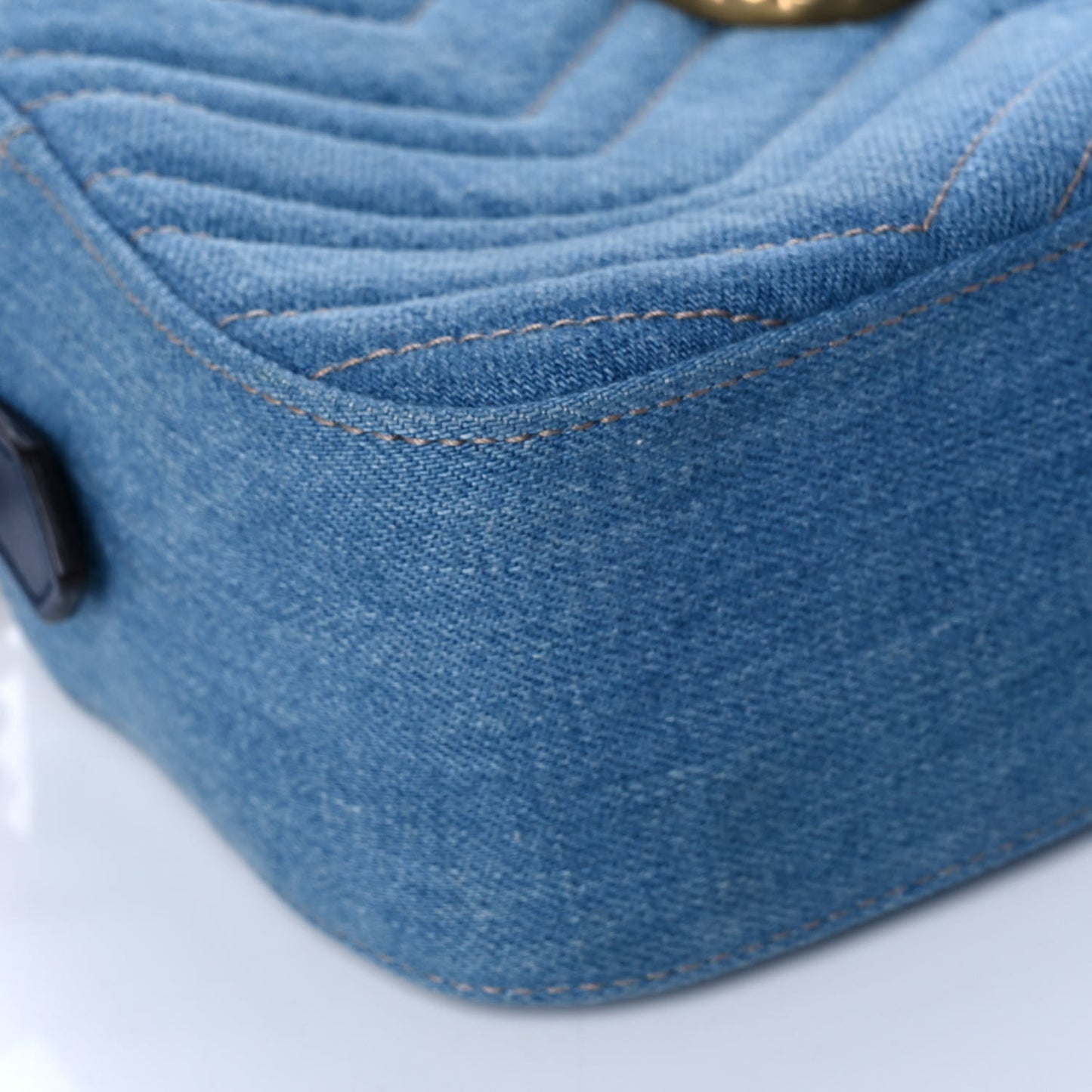 Denim Matelasse Small Pearly GG Marmont Chain Shoulder Bag Blue