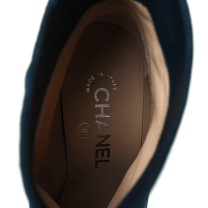 Chanel Suede Calfskin Satin Gabrielle Cap Toe Short Boots 35.5 Teal Black 8 of 8